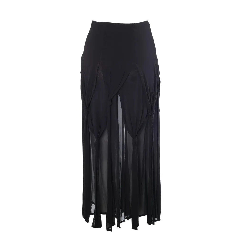 Moschino Cheap & Chic Vintage Black Rayon Draped Knot Maxi Skirt - '90s Black Good - Back View