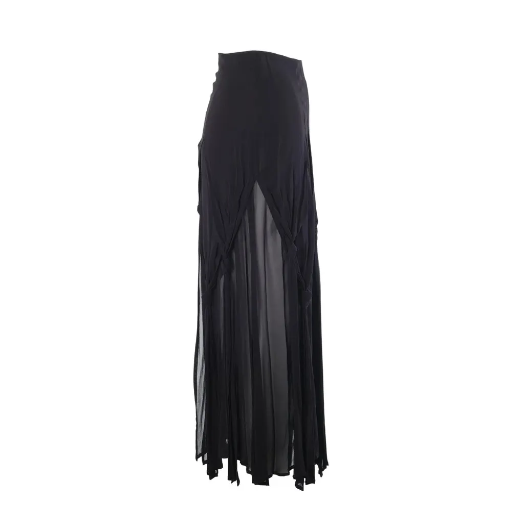 Moschino Cheap & Chic Vintage Black Rayon Draped Knot Maxi Skirt - '90s Black Good - Inside View