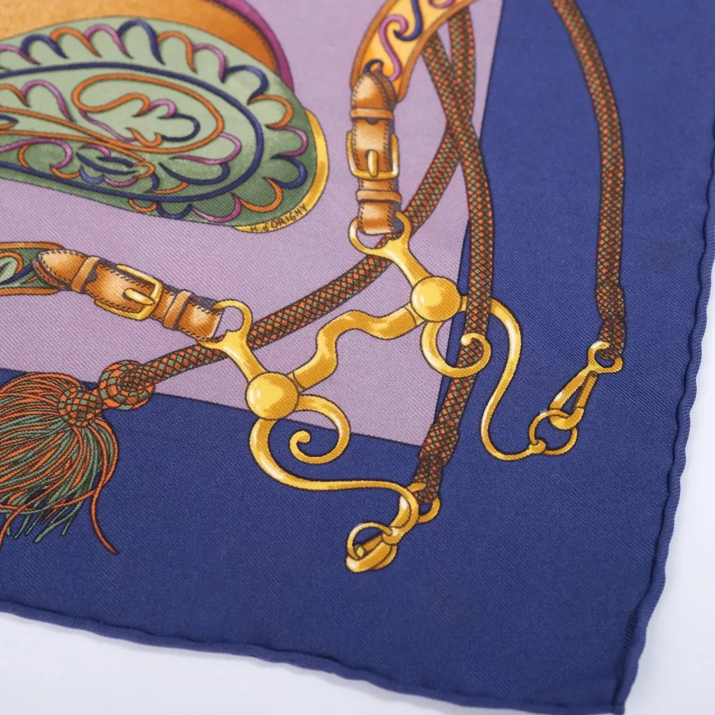 Hermès Vintage Festival des Amazones Blue & Purple Silk Carré 90 Scarf - '90s Blue Silk Good - Inside View