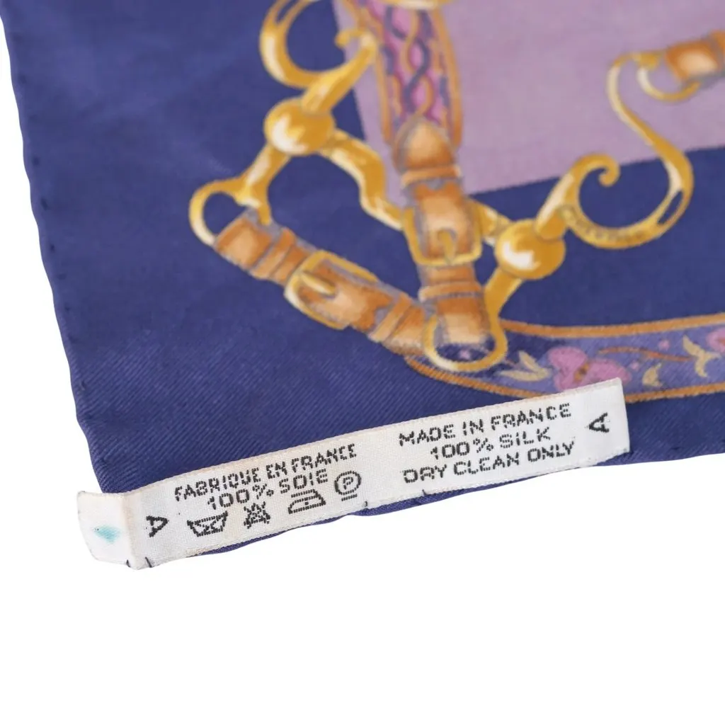 Hermès Vintage Festival des Amazones Blue & Purple Silk Carré 90 Scarf - '90s Blue Silk Good - Box View