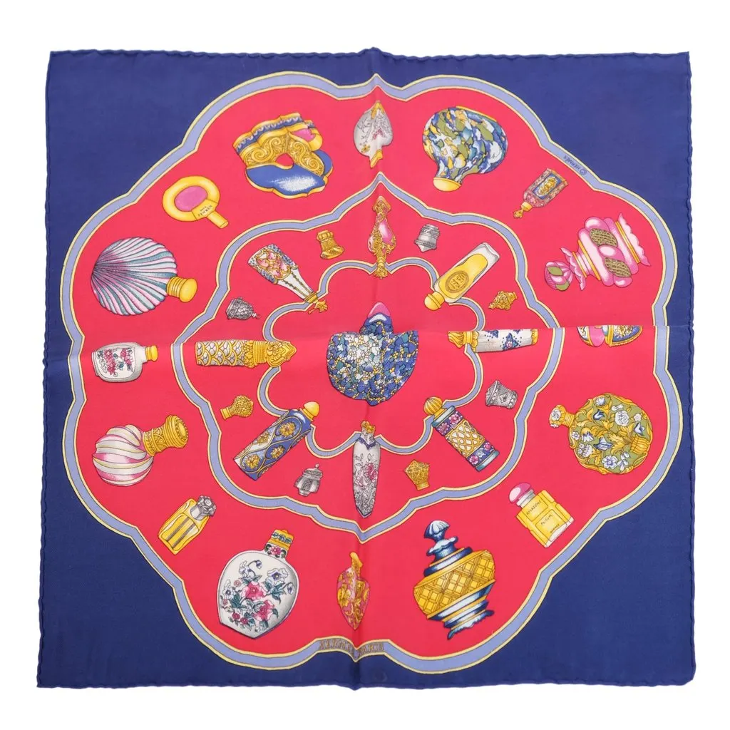 Hermès “Qu’importe Le Flacon” Silk Pocket Scarf By Catherine Baschet - '90s Red Silk Good - Front View