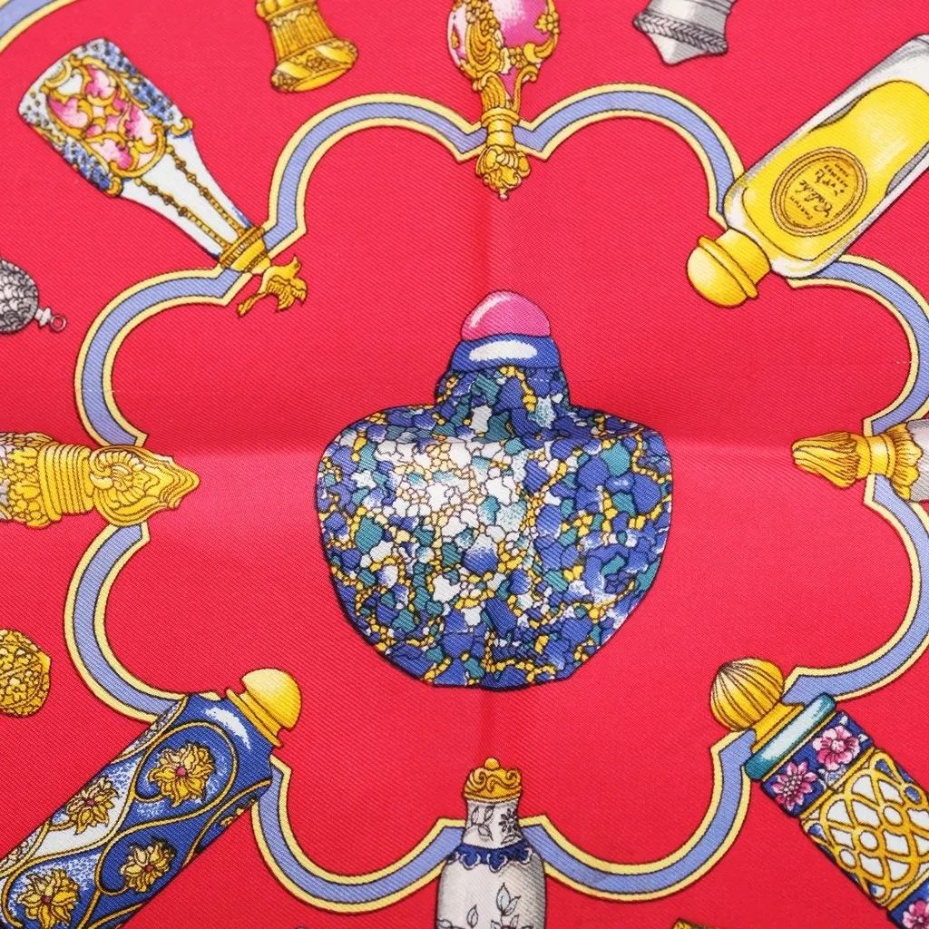 Hermès “Qu’importe Le Flacon” Silk Pocket Scarf By Catherine Baschet - '90s Red Silk Good - Inside View