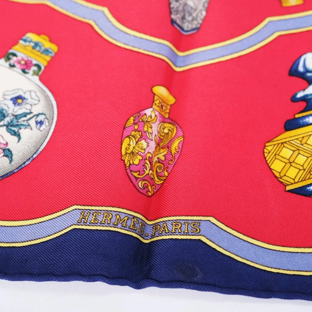 Hermès “Qu’importe Le Flacon” Silk Pocket Scarf By Catherine Baschet - '90s Red Silk Good - Model View