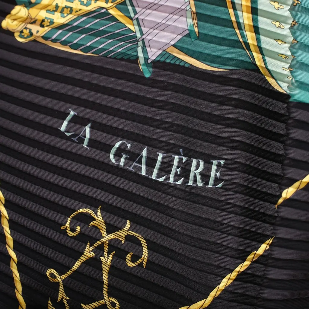 Hermès “Vue Du Carrosse De La Galère La Réale” Plissé Silk Scarf - '00s Black Silk Good - Model View