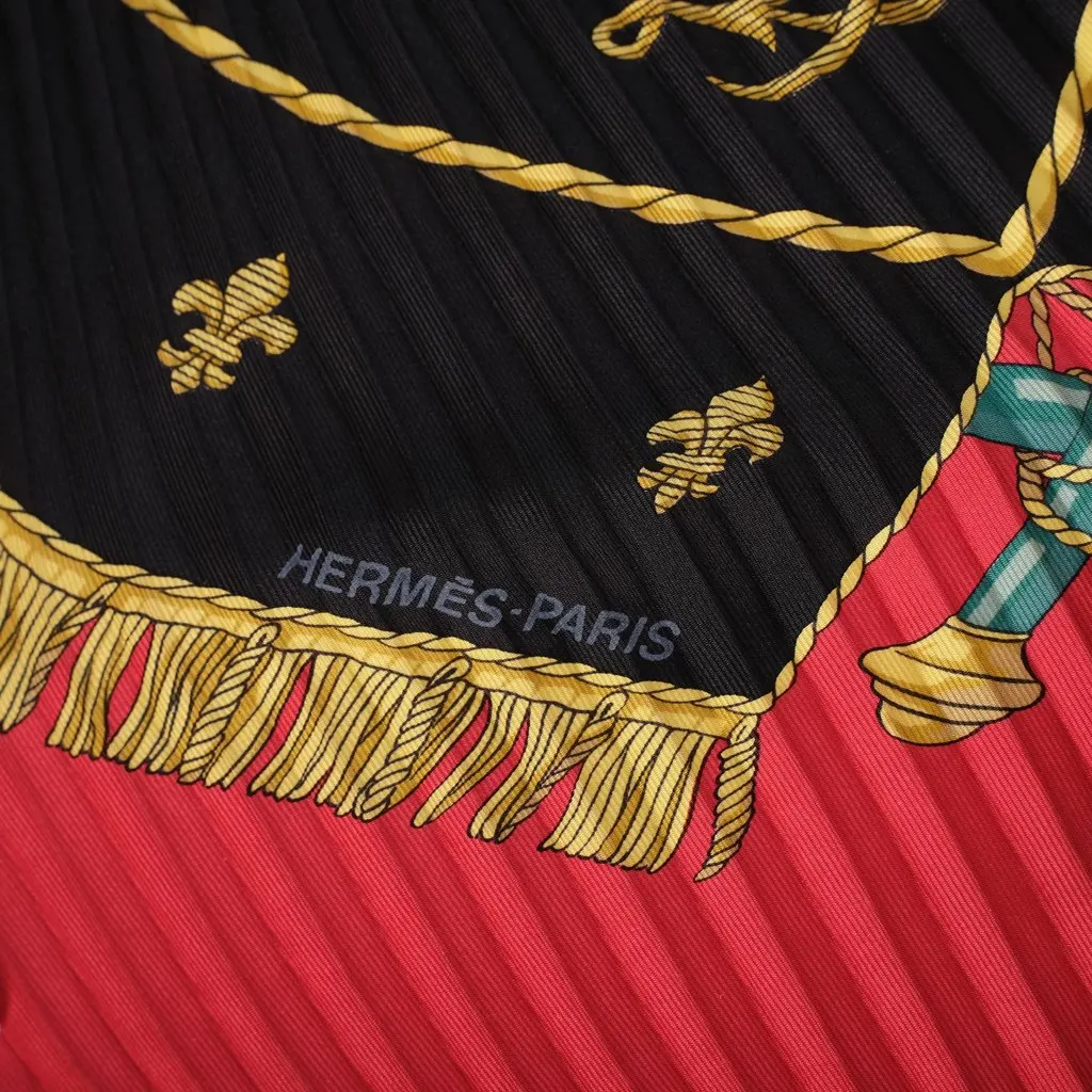 Hermès “Vue Du Carrosse De La Galère La Réale” Plissé Silk Scarf - '00s Black Silk Good - Box View