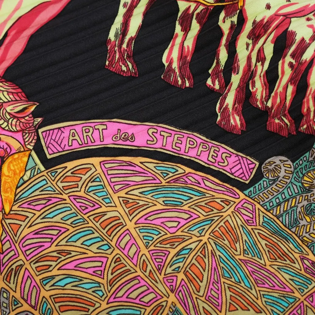 Hermès Art Des Steppes Plissé Silk Scarf By Annie Faivre - '00s Black Silk Good - Back View