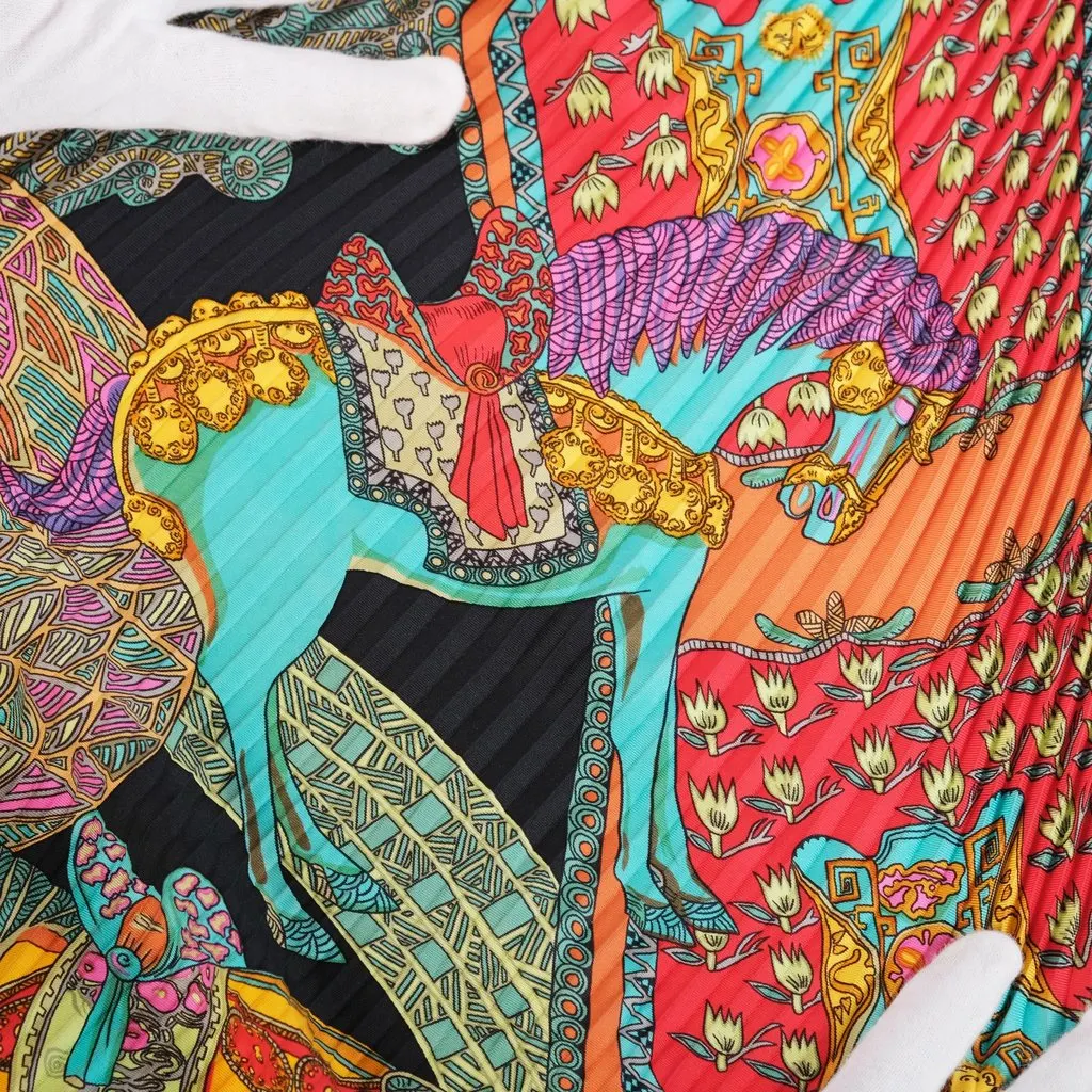 Hermès Art Des Steppes Plissé Silk Scarf By Annie Faivre - '00s Black Silk Good - Inside View
