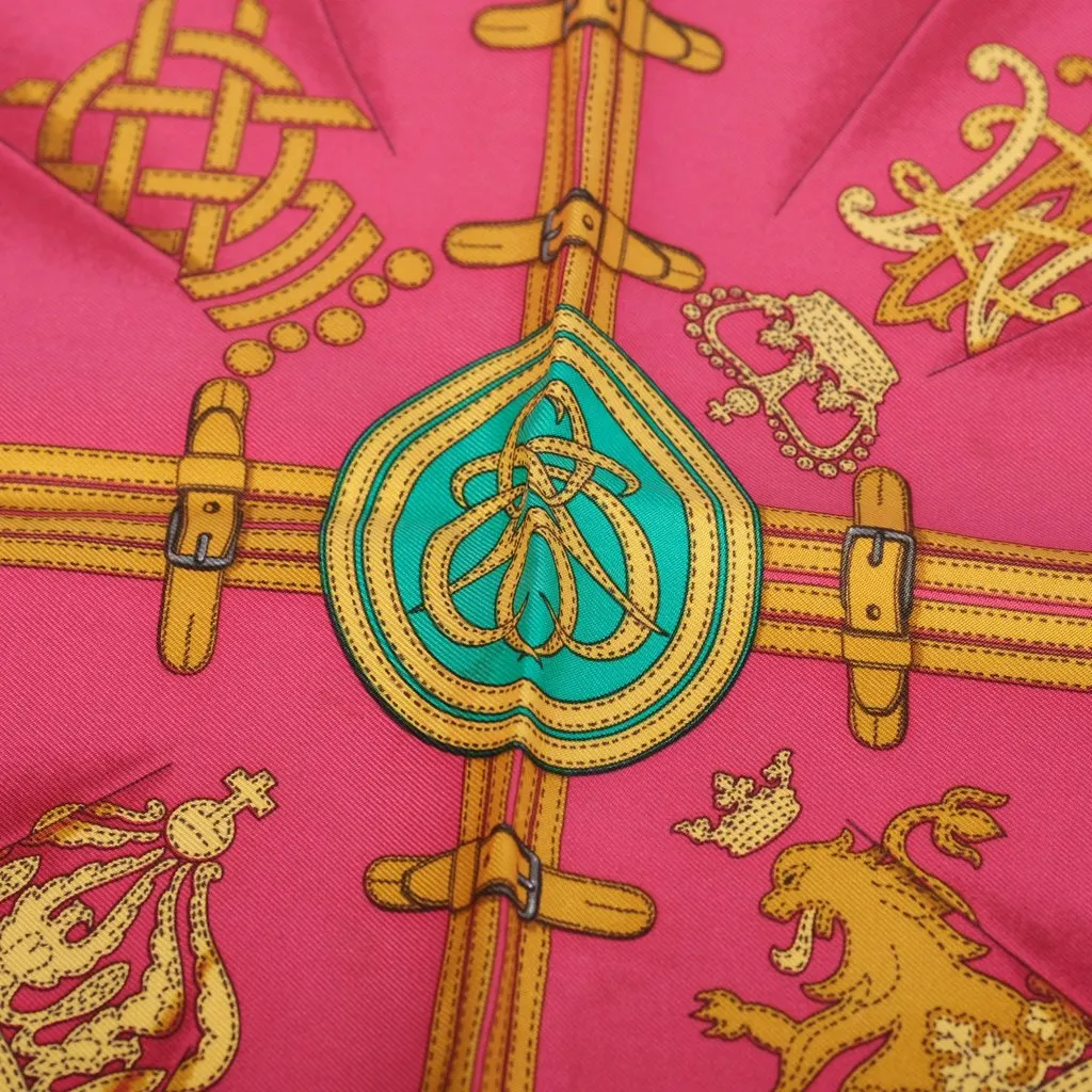 Hermès Vintage Grande Tenue Pink, Grey & Green Silk Gavroche 45 Scarf by Henri d’Origny - '90s Grey Silk Good - Inside View