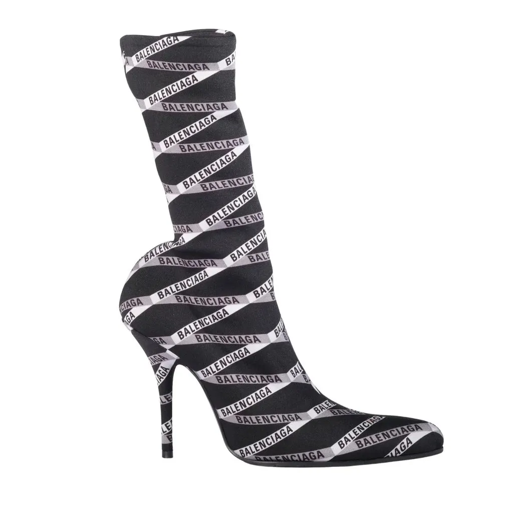 Balenciaga Monogram Logo-Print Stretch Sock Boots - '10s Black Good - Front View