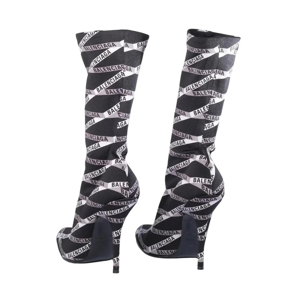 Balenciaga Monogram Logo-Print Stretch Sock Boots - '10s Black Good - Inside View