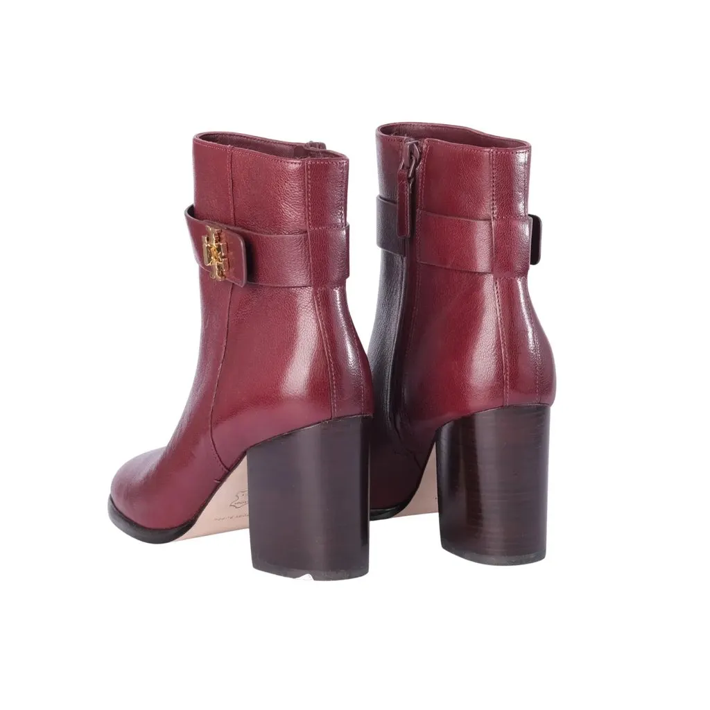 Tory Burch Dark Carmine Leather Turnlock Heeled Ankle Boots- '20s Burgundy Leather Good - Inside View