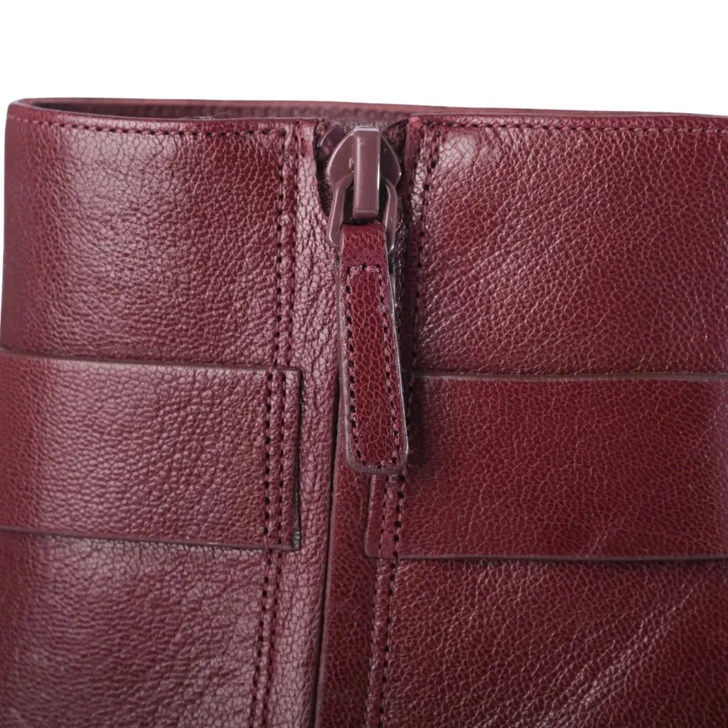 Tory Burch Dark Carmine Leather Turnlock Heeled Ankle Boots- '20s Burgundy Leather Good - Model View