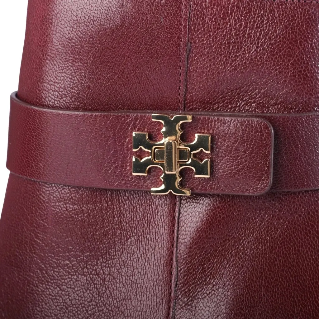 Tory Burch Dark Carmine Leather Turnlock Heeled Ankle Boots- '20s Burgundy Leather Good - Box View