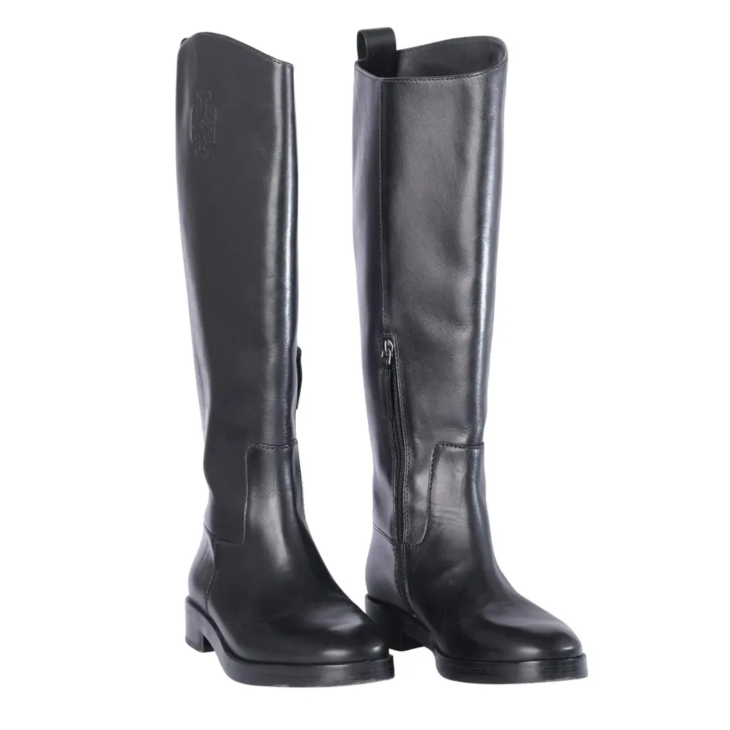 Tory Burch Logo-Embroidered Leather Knee-High Boots Black '10s Black Leather Good - Back View
