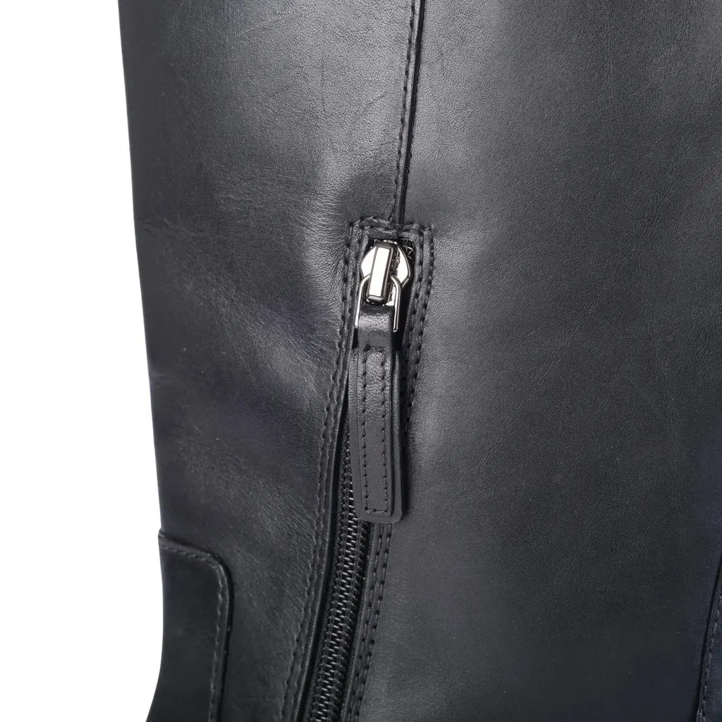 Tory Burch Logo-Embroidered Leather Knee-High Boots Black '10s Black Leather Good - Model View