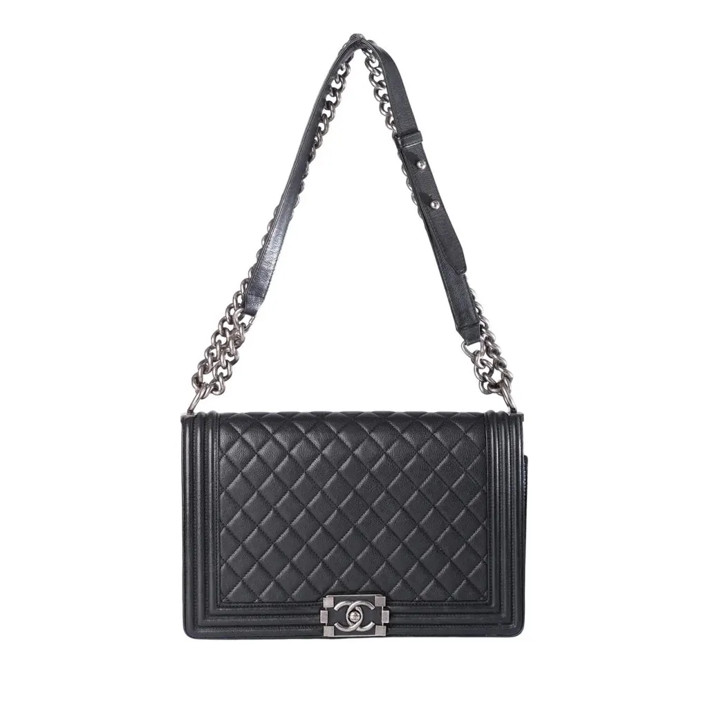 Chanel Boy Medium Quilted Leather Shoulder Bag - '10s Black Leather Good - Back View