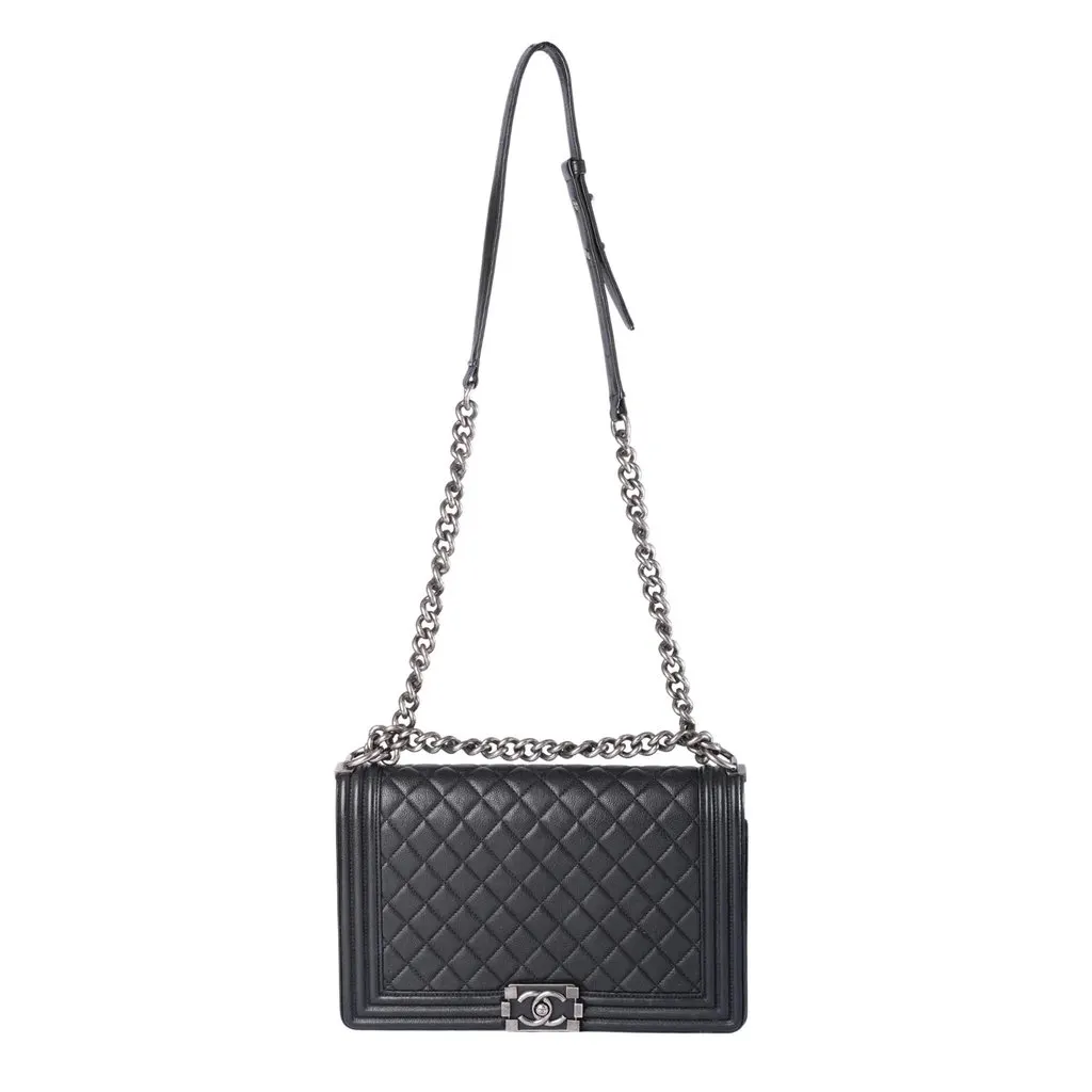 Chanel Boy Medium Quilted Leather Shoulder Bag - '10s Black Leather Good - Inside View