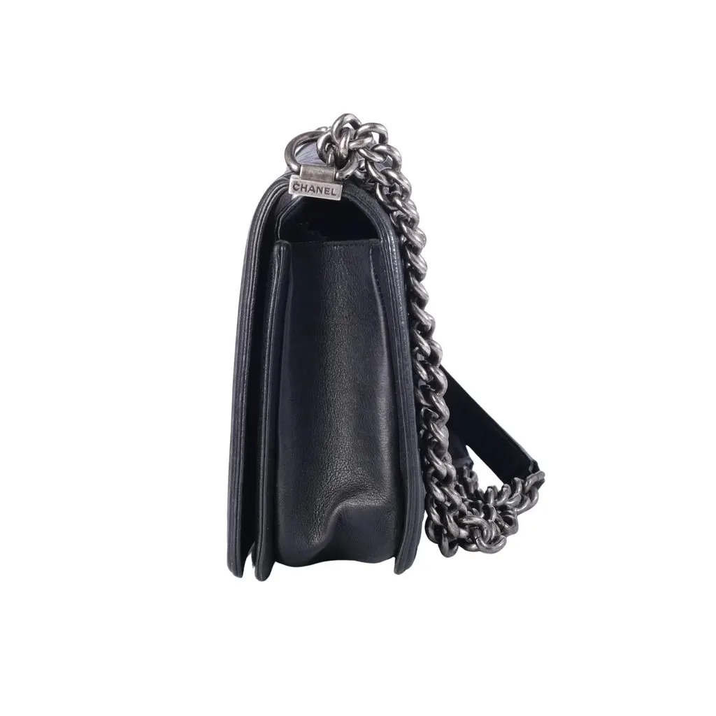 Chanel Boy Medium Quilted Leather Shoulder Bag - '10s Black Leather Good - Model View