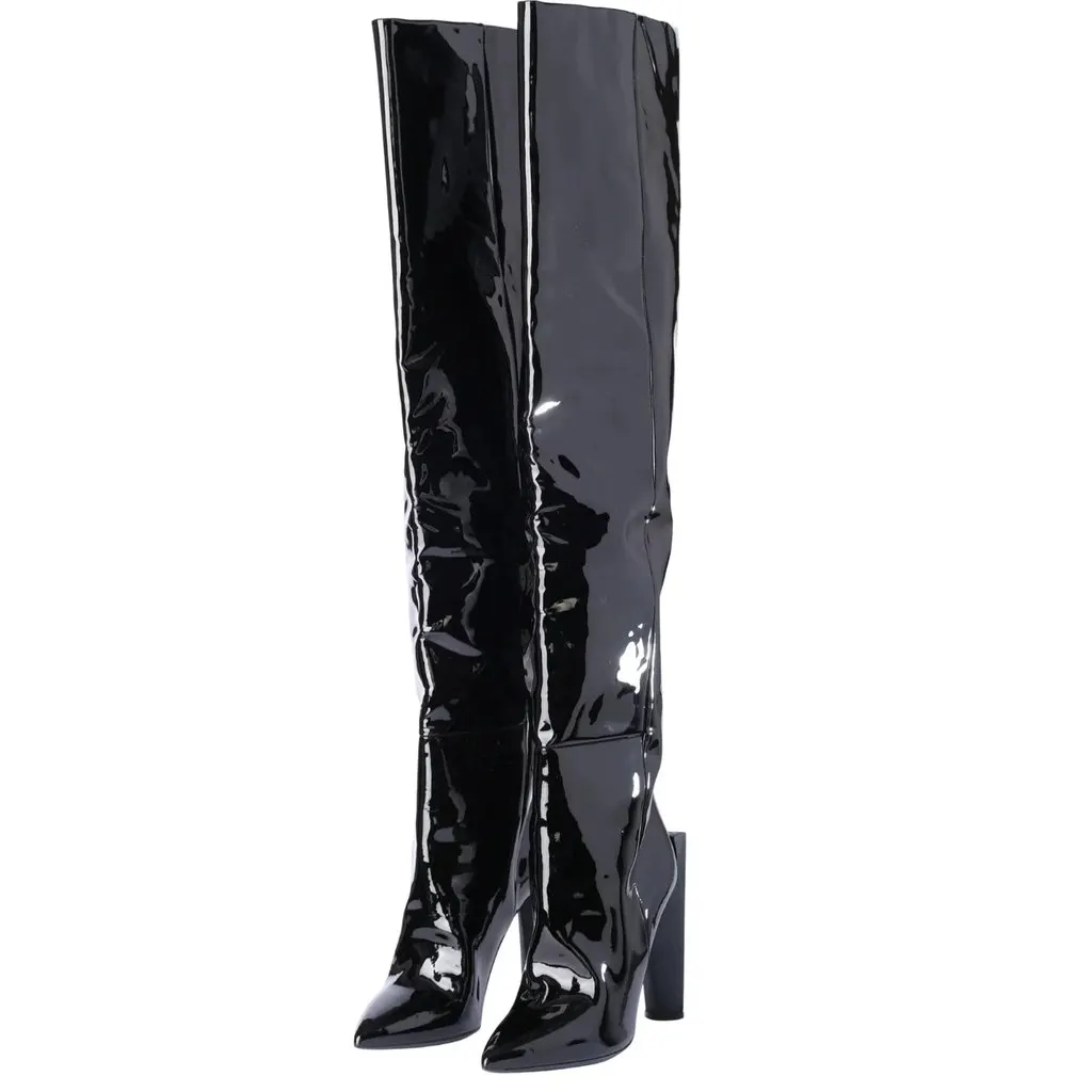 Saint Laurent Fall 2017 Black Patent Leather Over-the-Knee Boots - '10s Black Leather Good - Back View