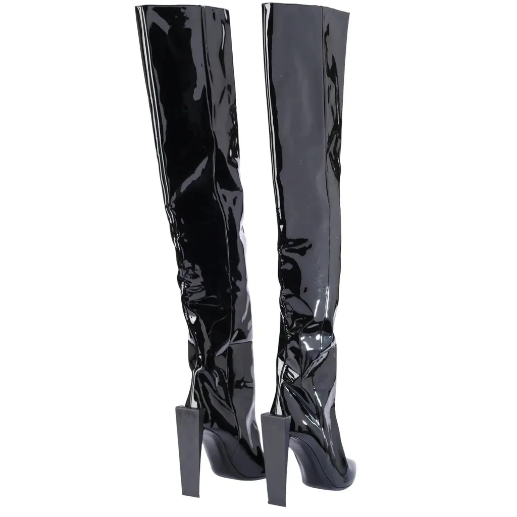 Saint Laurent Fall 2017 Black Patent Leather Over-the-Knee Boots - '10s Black Leather Good - Inside View