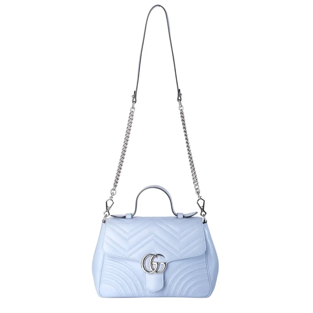 Gucci GG Marmont Small Top Handle Pastel Blue Matelassé Leather Bag - '20s Blue Leather Good - Back View