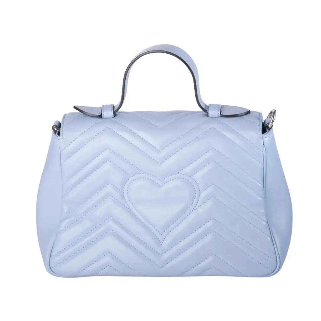 Gucci GG Marmont Small Top Handle Pastel Blue Matelassé Leather Bag - '20s Blue Leather Good - Inside View