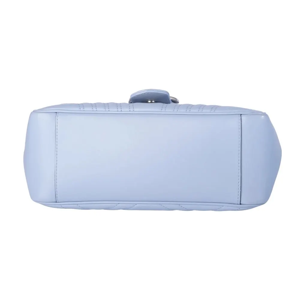 Gucci GG Marmont Small Top Handle Pastel Blue Matelassé Leather Bag - '20s Blue Leather Good - Model View