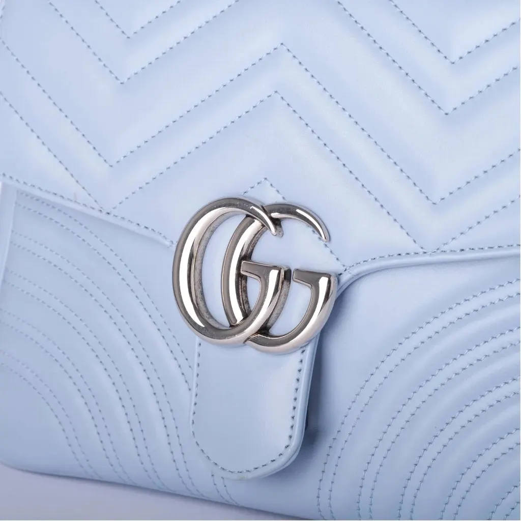 Gucci GG Marmont Small Top Handle Pastel Blue Matelassé Leather Bag - '20s Blue Leather Good - Box View