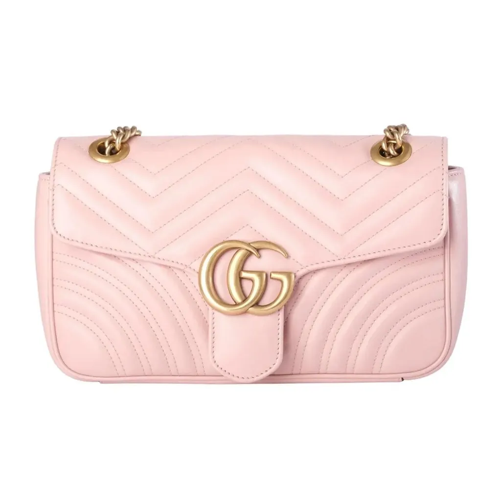 Gucci GG Marmont Medium Perfect Pink Matelassé Leather Shoulder Bag - '10s