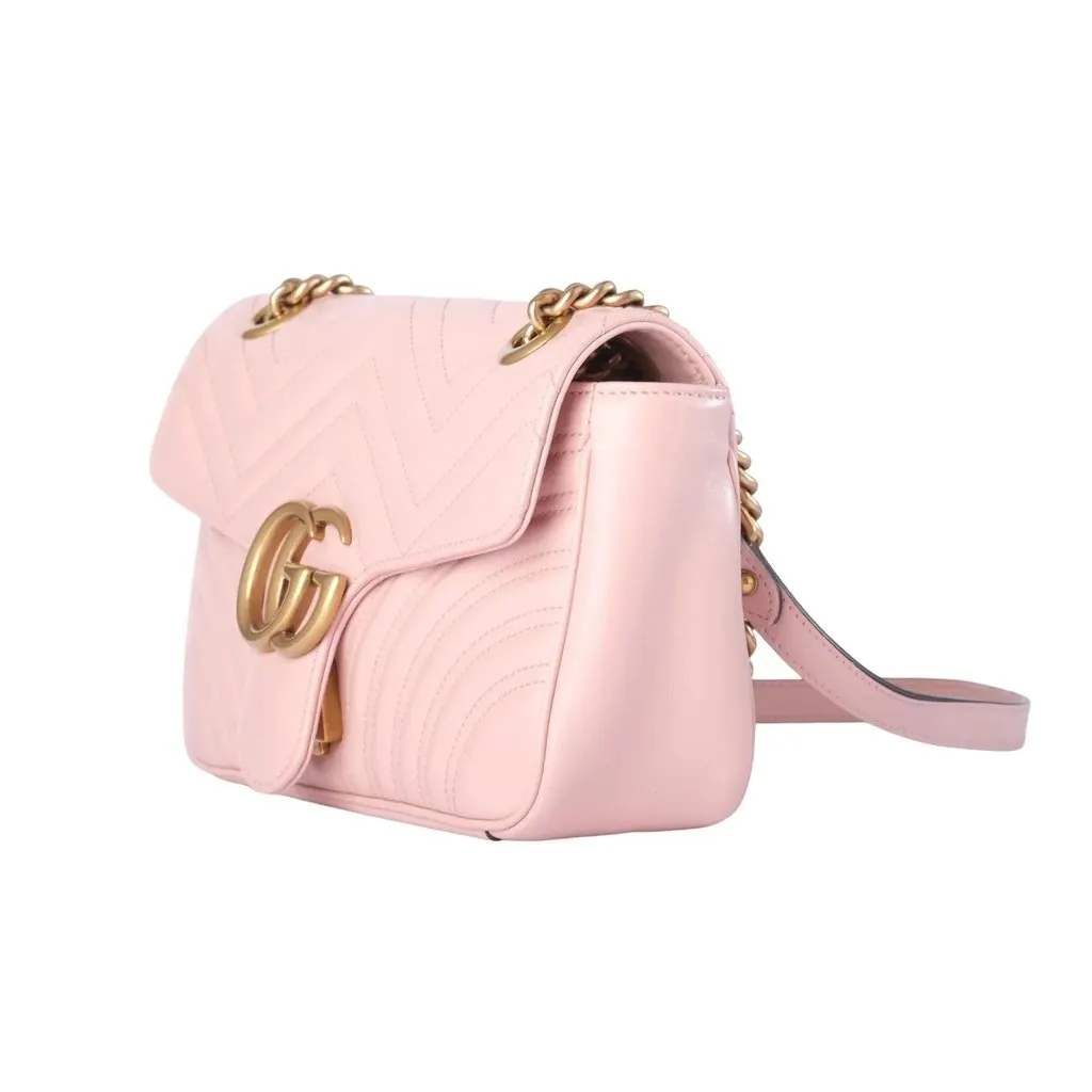 Gucci GG Marmont Medium Perfect Pink Matelassé Leather Shoulder Bag - '10s Pink Leather Good - Back View