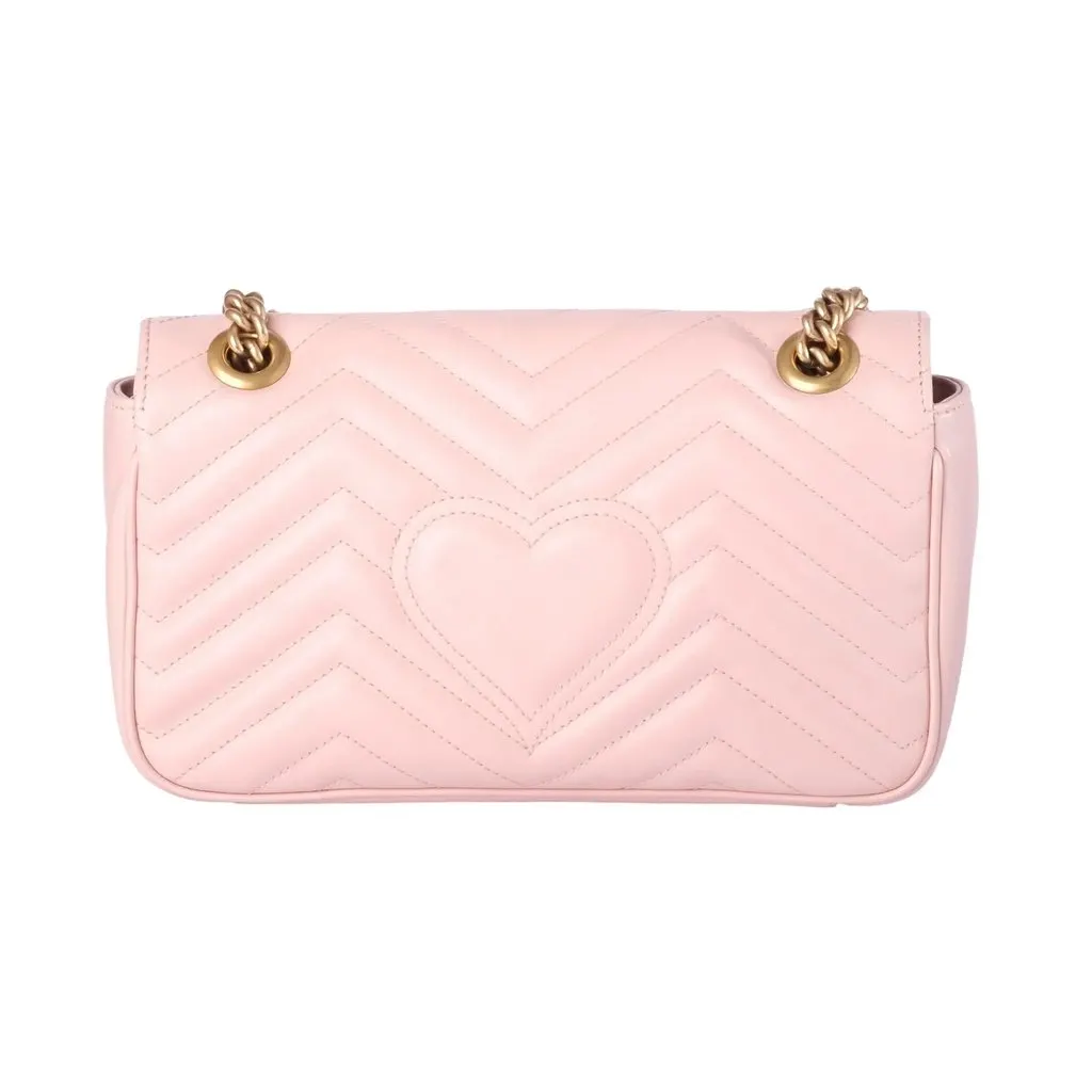 Gucci GG Marmont Medium Perfect Pink Matelassé Leather Shoulder Bag - '10s Pink Leather Good - Inside View