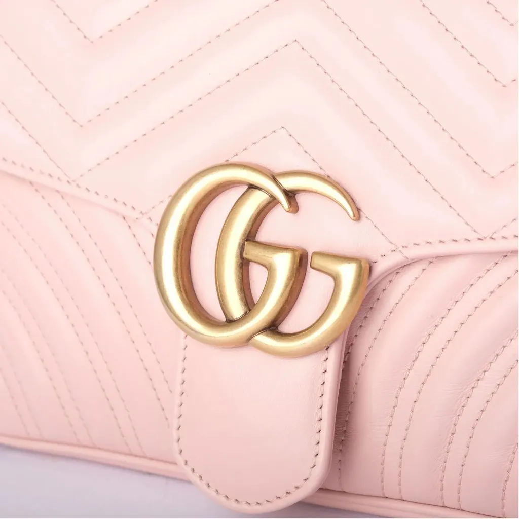 Gucci GG Marmont Medium Perfect Pink Matelassé Leather Shoulder Bag - '10s Pink Leather Good - Box View