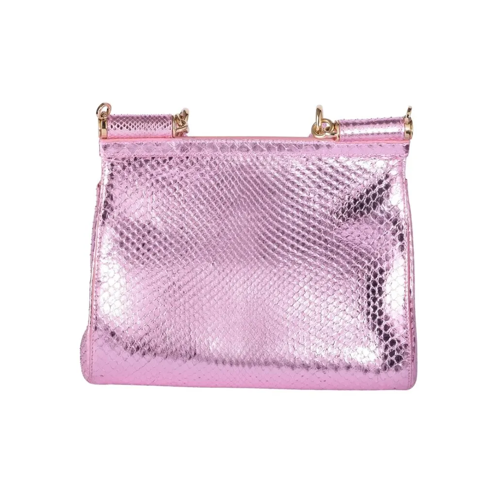 Dolce & Gabbana Small Miss Sicily Metallic Pink Python Top-Handle Bag - '10s Pink Leather Good - Inside View