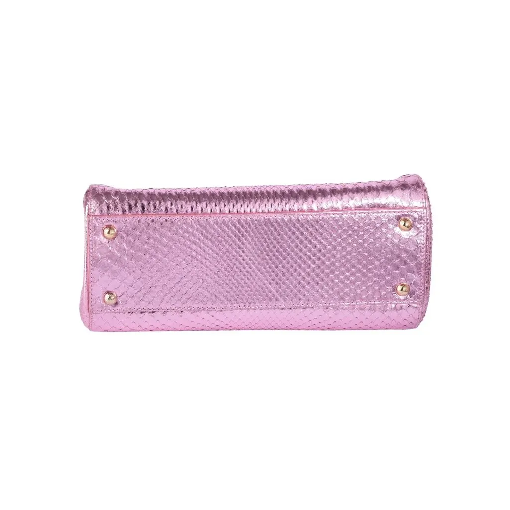 Dolce & Gabbana Small Miss Sicily Metallic Pink Python Top-Handle Bag - '10s Pink Leather Good - Model View