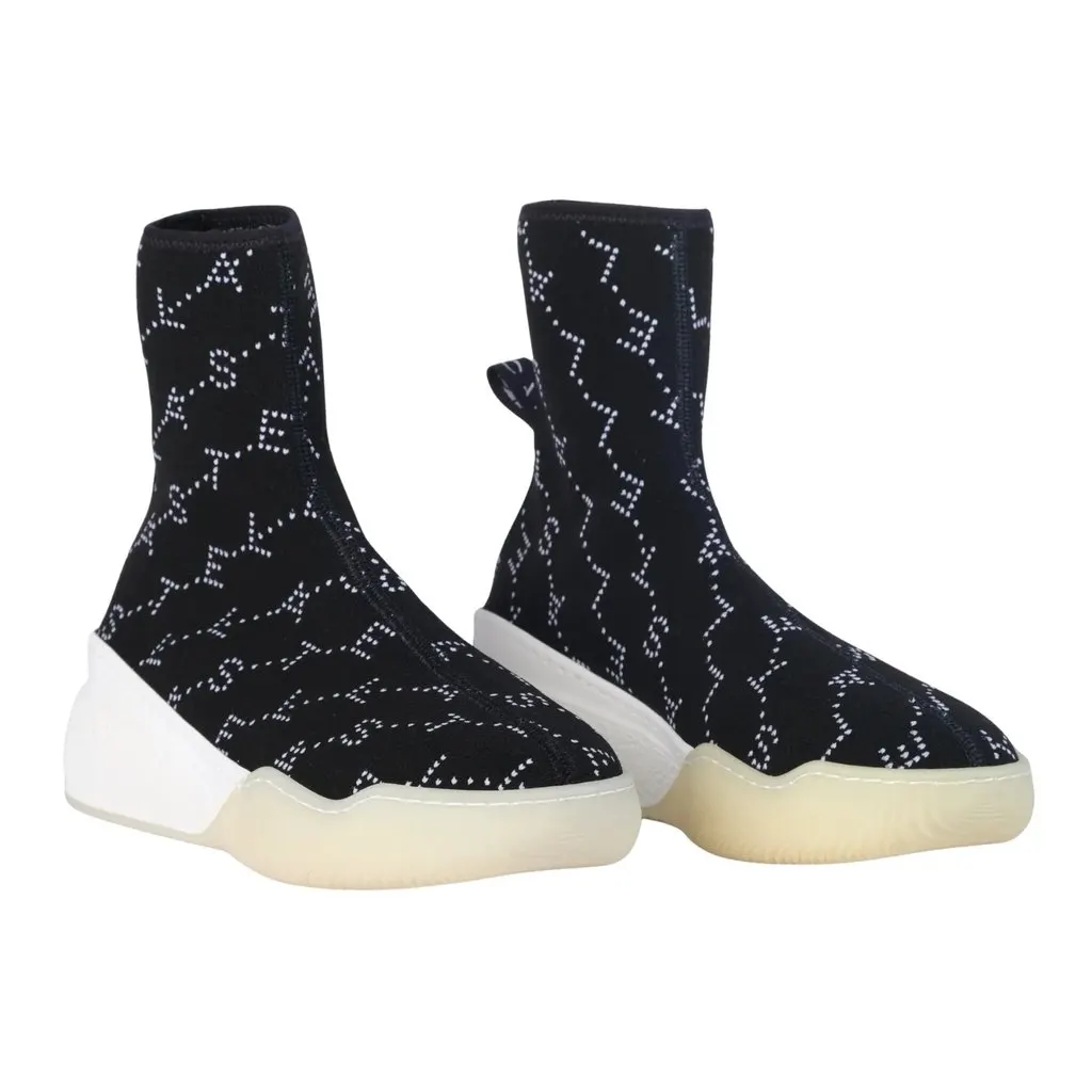 Stella McCartney Black Monogram Loop Sock Sneakers - '20s Black Good - Back View