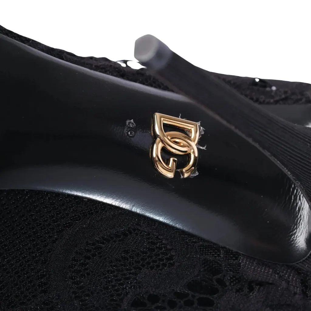 Dolce & Gabbana Black Stretch Lace Peep-Toe Ankle Boots - '20s Black Lace Good - Box View