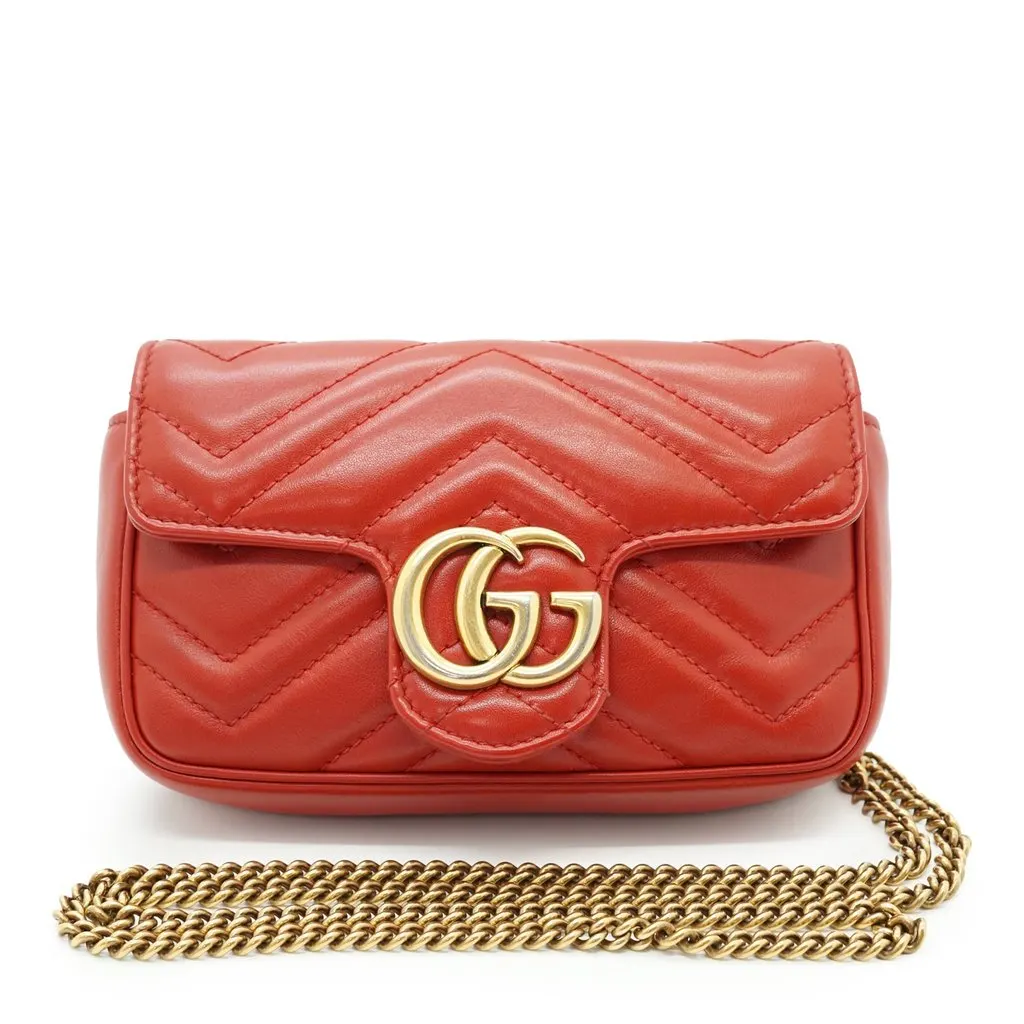 Gucci Shoulder Bag GG Marmont Red Leather Good - Front View