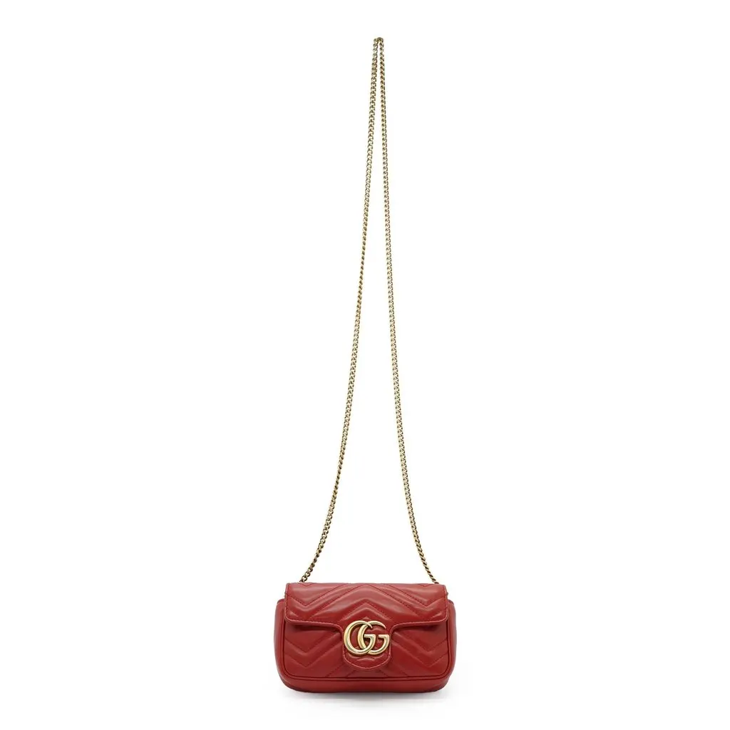 Gucci Shoulder Bag GG Marmont Red Leather Good - Back View