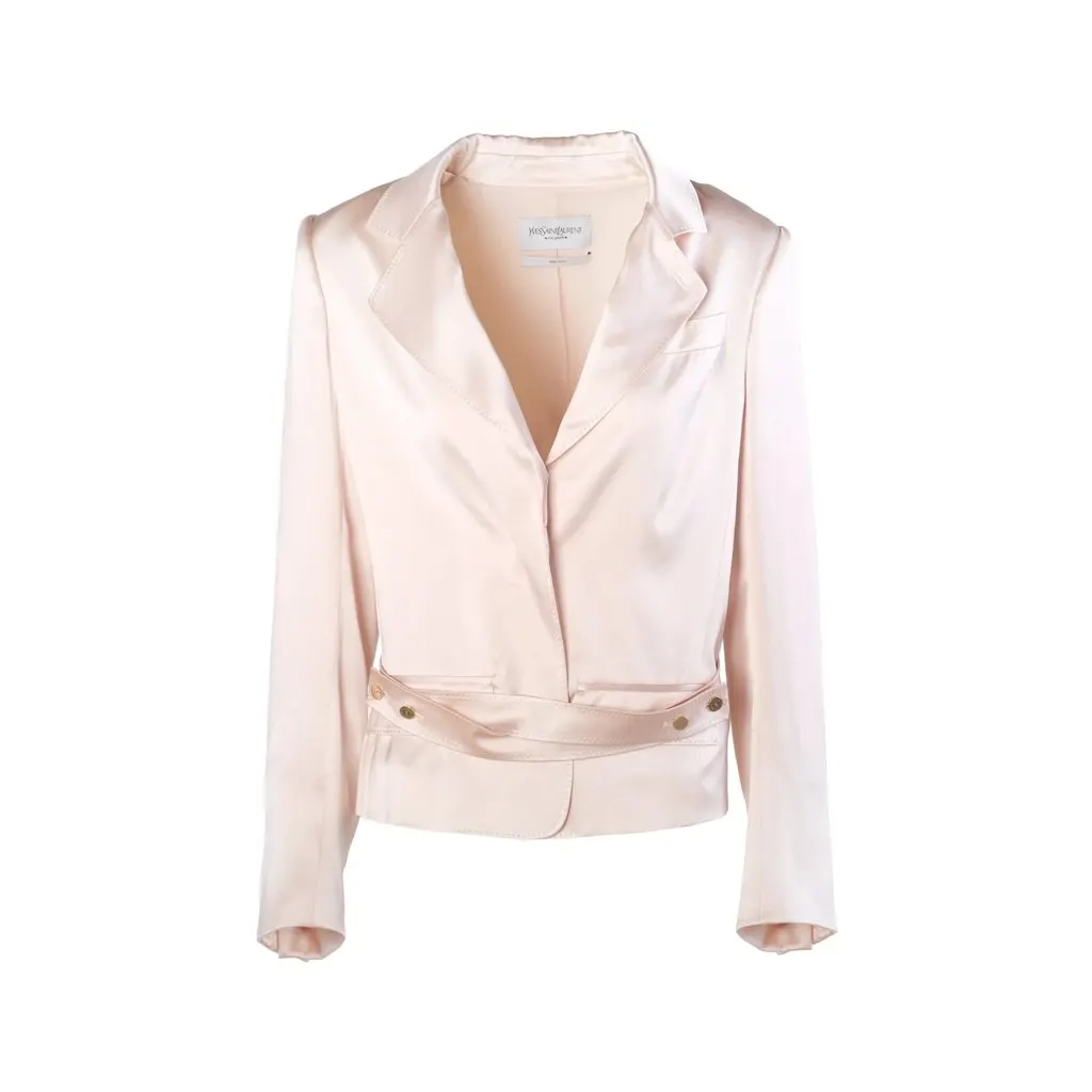 Saint Laurent Blush Satin Waist-Detail Blazer - '00s