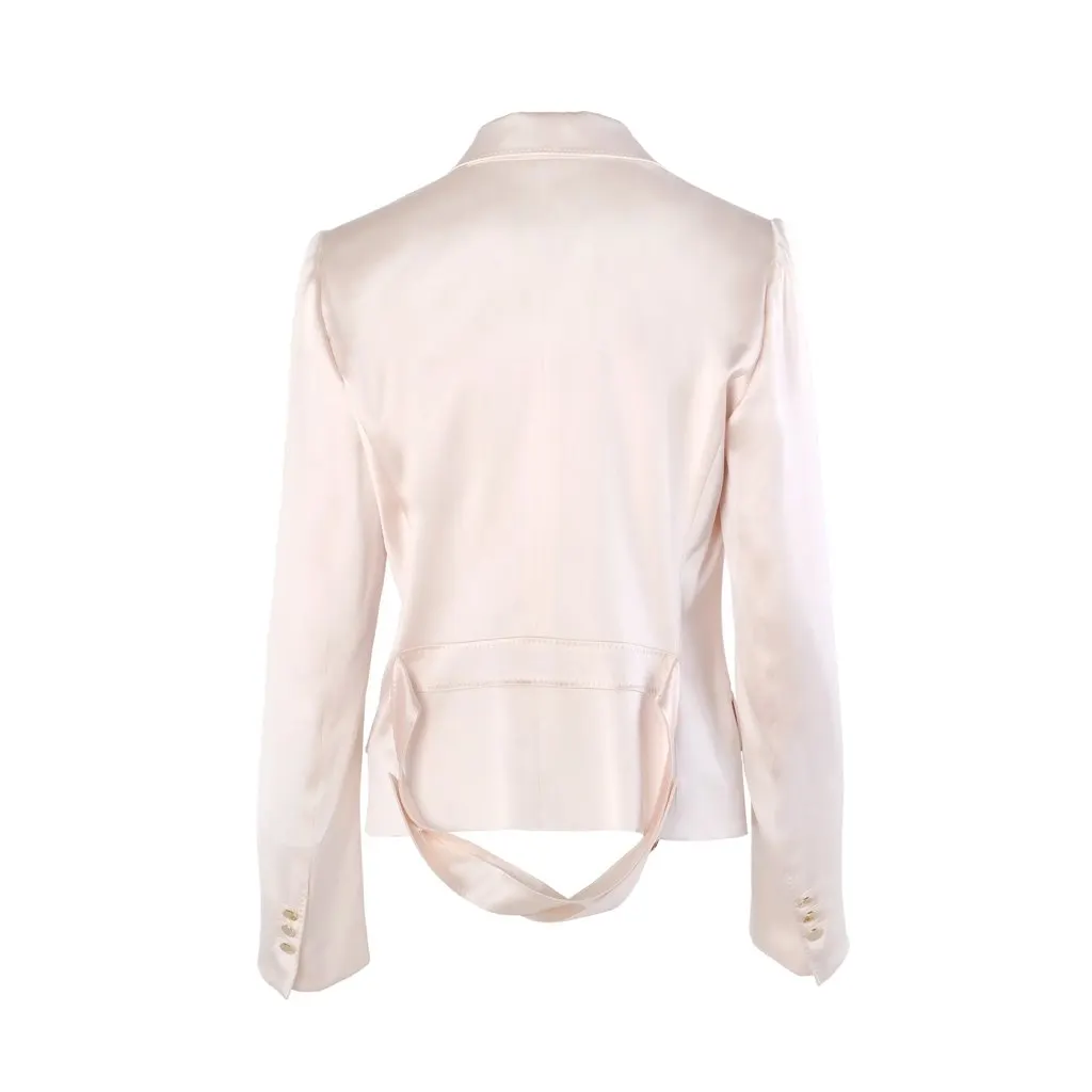 Saint Laurent Blush Satin Waist-Detail Blazer - '00s Black Satin Good - Inside View