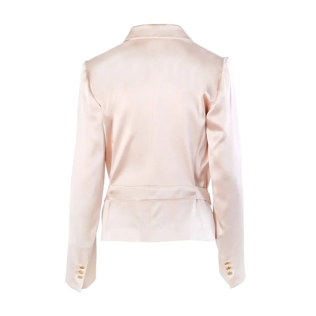 Saint Laurent Blush Satin Waist-Detail Blazer - '00s Black Satin Good - Model View