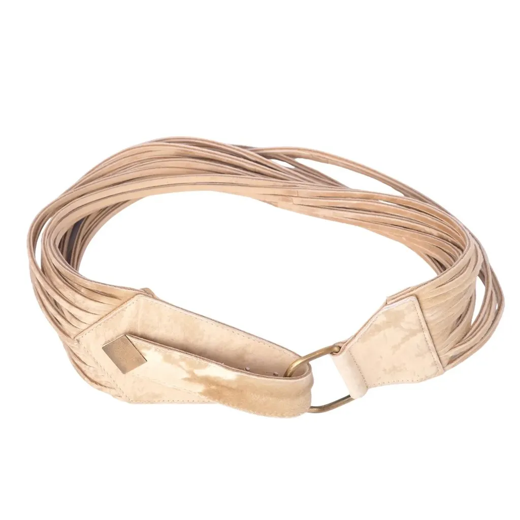 Unsigned Vintage Beige Genuine Leather Multi-Strap Belt - '90s Beige Leather Good - Back View
