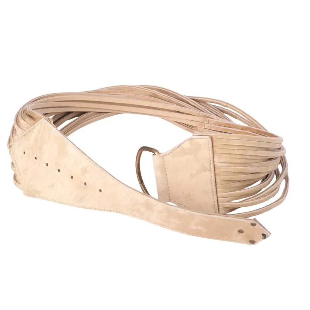 Unsigned Vintage Beige Genuine Leather Multi-Strap Belt - '90s Beige Leather Good - Inside View
