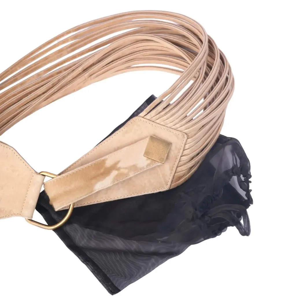 Unsigned Vintage Beige Genuine Leather Multi-Strap Belt - '90s Beige Leather Good - Model View