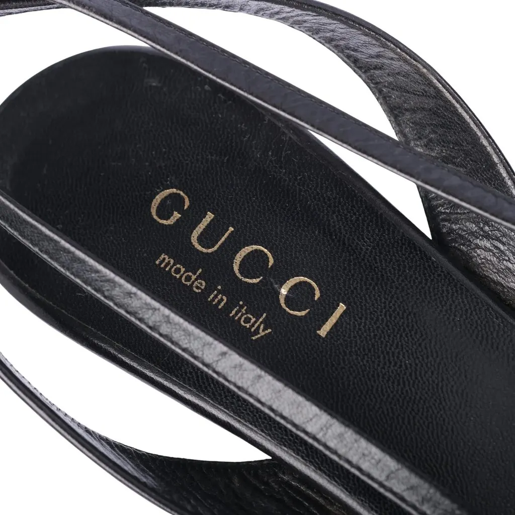 Gucci Black Leather Strappy Slingback Sandals - '90s Black Leather Good - Model View