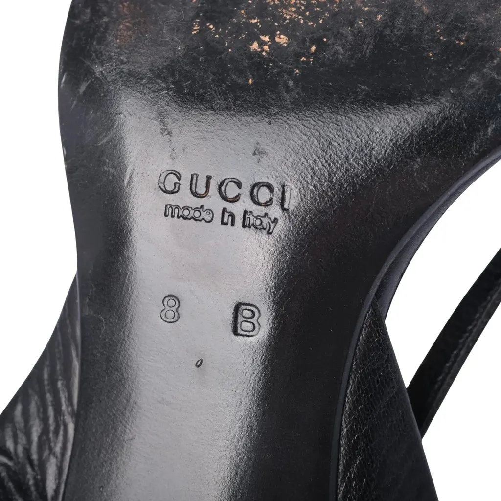 Gucci Black Leather Strappy Slingback Sandals - '90s Black Leather Good - Box View