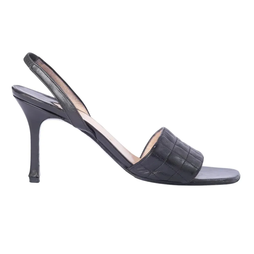 Chanel Black Quilted Leather Slingback Sandals - '00s Black Leather Good - Front View