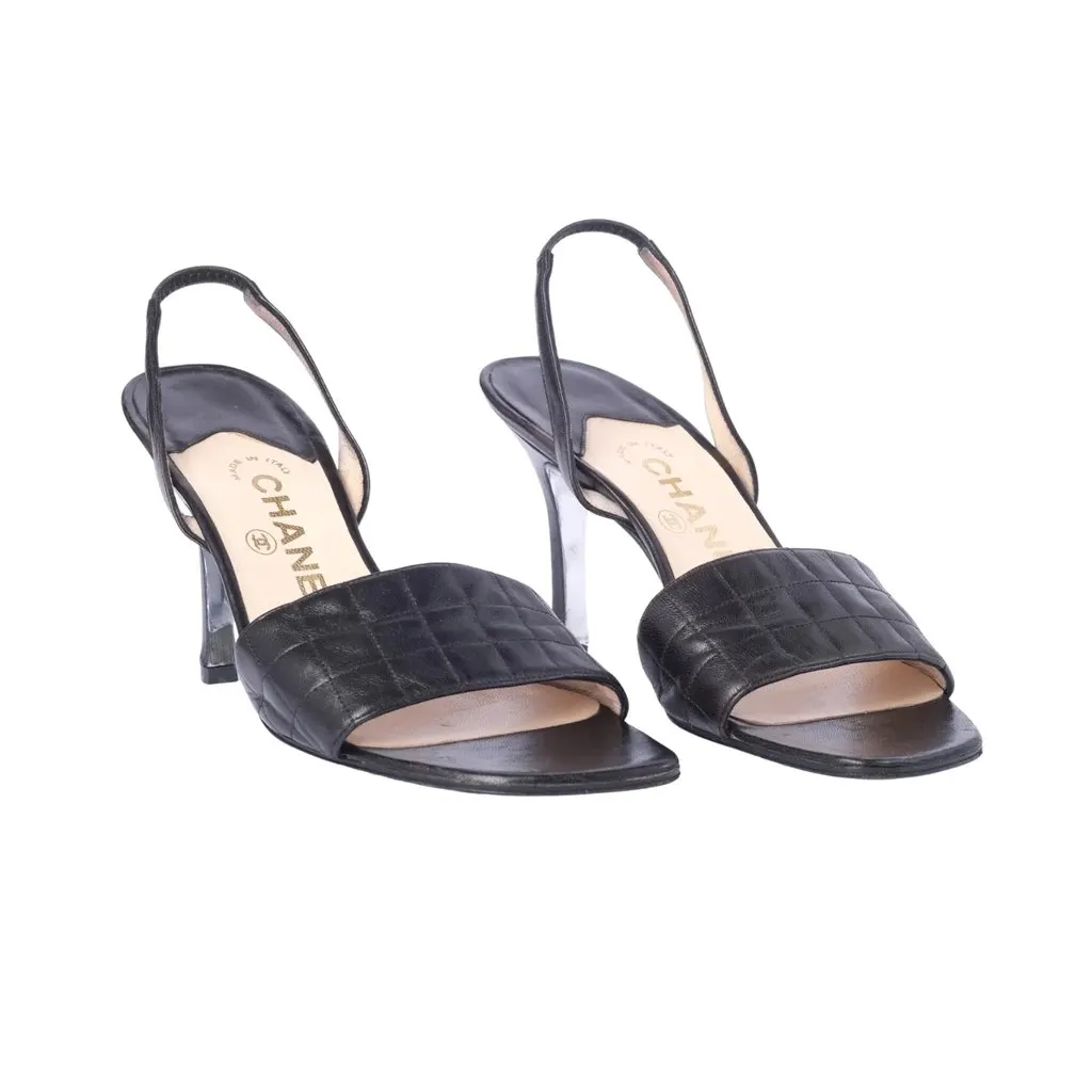 Chanel Black Quilted Leather Slingback Sandals - '00s Black Leather Good - Back View