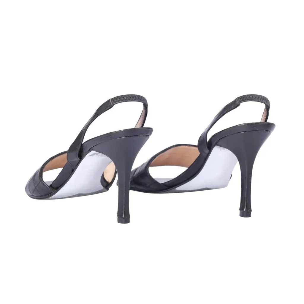 Chanel Black Quilted Leather Slingback Sandals - '00s Black Leather Good - Inside View