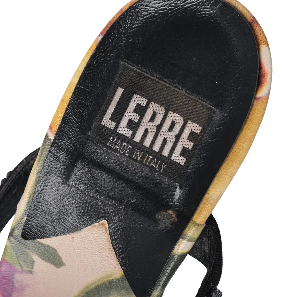 Unsigned Lerre Floral Print Rhinestone High-Heel Sandals - '00s Black Good - Model View